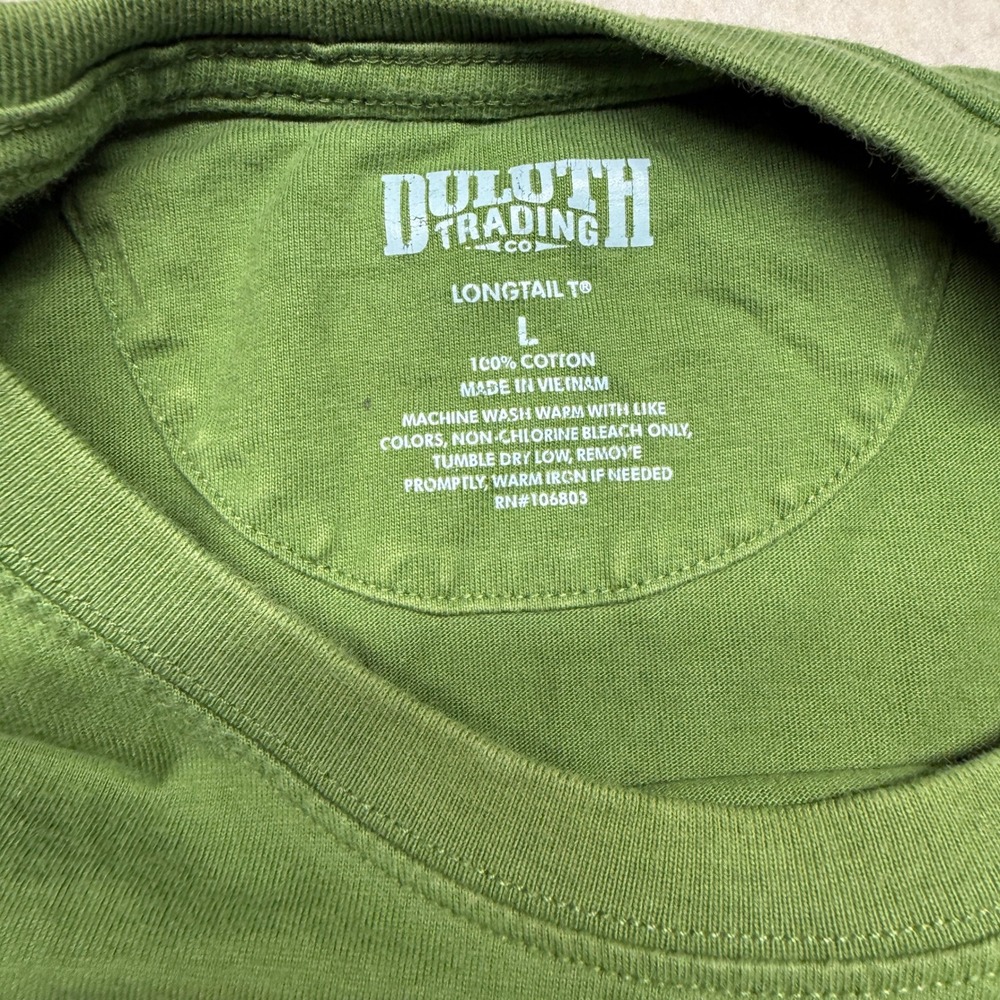 Duluth Trading Co Mens Longtail T Long Sleeve Shirt Green Cotton 76021 Large